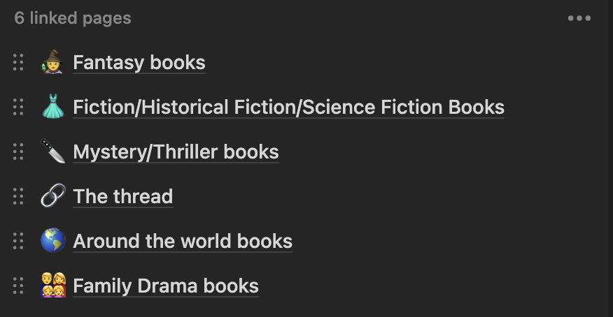 "Fiction" sub-projects divided into epics: e.g. fantasy, mystery, theme-based.